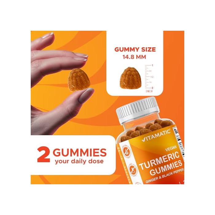 Vitamatic Turmeric Gummy with Ginger & Black Pepper Extract – 60 Vegan Gummies Each | 2 Pack (120 Gummies) 95% Curcuminoids – Powerful Antioxidant & Inflammatory Support - Image 3