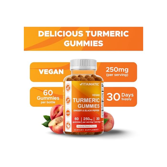 Vitamatic Turmeric Gummy with Ginger & Black Pepper Extract – 60 Vegan Gummies Each | 2 Pack (120 Gummies) 95% Curcuminoids – Powerful Antioxidant & Inflammatory Support - Image 4
