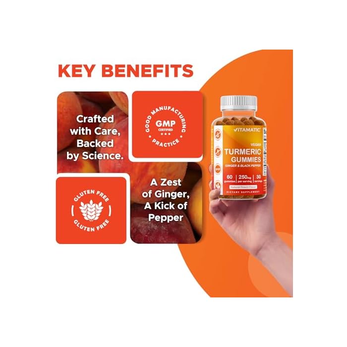 Vitamatic Turmeric Gummy with Ginger & Black Pepper Extract – 60 Vegan Gummies Each | 2 Pack (120 Gummies) 95% Curcuminoids – Powerful Antioxidant & Inflammatory Support - Image 5