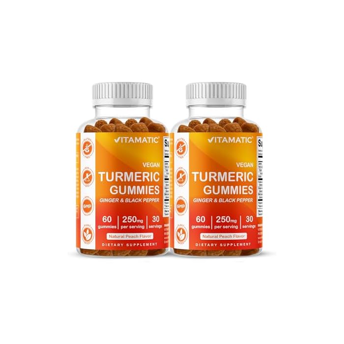Vitamatic Turmeric Gummy with Ginger & Black Pepper Extract – 60 Vegan Gummies Each | 2 Pack (120 Gummies) 95% Curcuminoids – Powerful Antioxidant & Inflammatory Support - Image 1