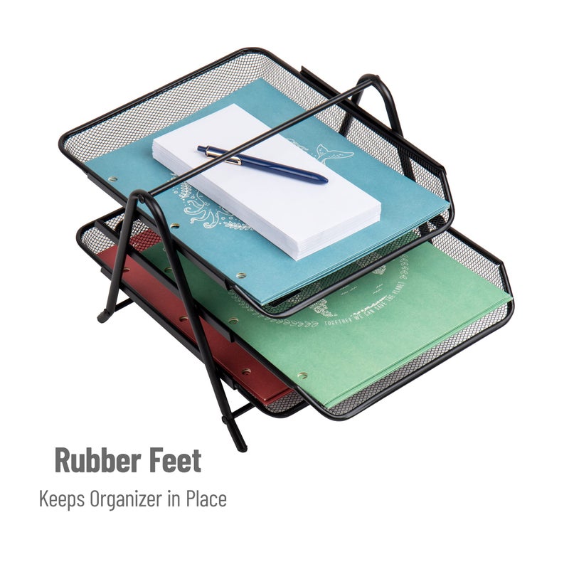 Mind Reader 3-Tier Paper Tray, Desktop Organizer, File Storage, Workspace, Office, Metal Mesh, 11.75"L x 13.75"W x 10"H, Black - Image 5