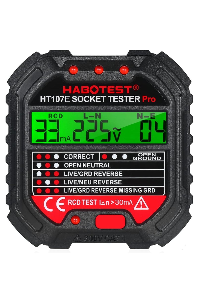 HABOTEST Outlet Tester, Socket Tester with Voltage Display (HT107E) - Image 1