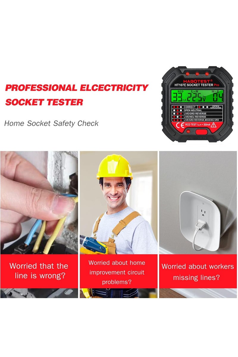 HABOTEST Outlet Tester, Socket Tester with Voltage Display (HT107E) - Image 3