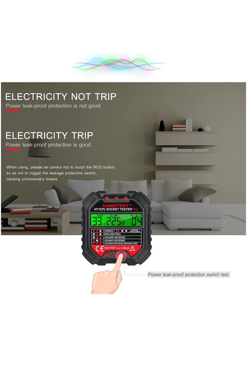 HABOTEST Outlet Tester, Socket Tester with Voltage Display (HT107E) - Image 5