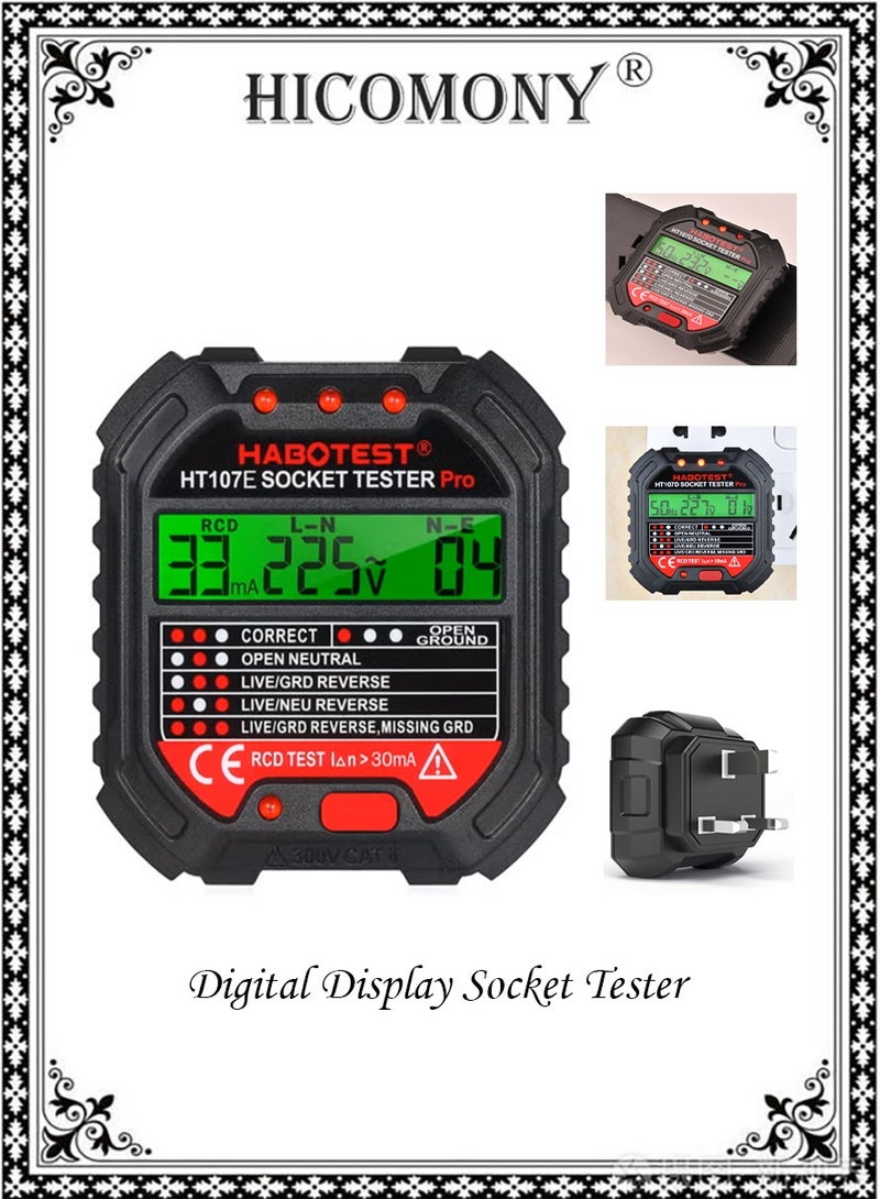 HABOTEST Outlet Tester, Socket Tester with Voltage Display (HT107E) - Image 1