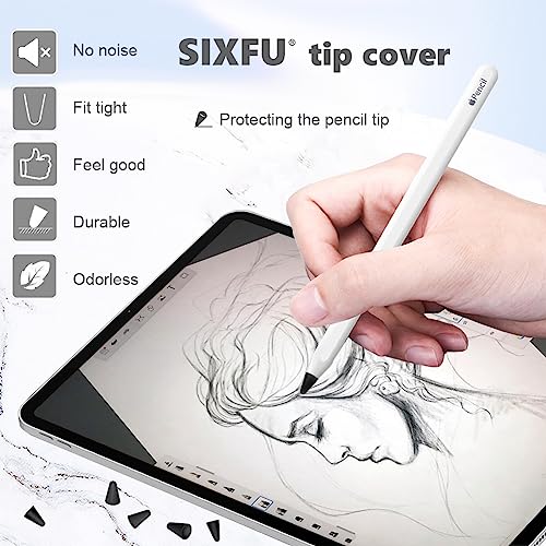 SIXFU Cover Compatible with Apple Pencil Tips, Silicone Nibs Protector for Apple Pen 1 and 2 Gen iPencil Tip Paper Feel Cap Accessories(Black * 30) - Image 3