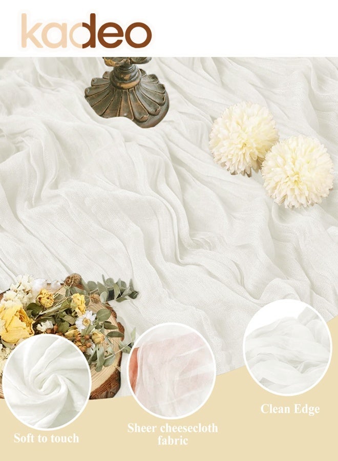 كاديو مفرش طاولة من القماش القطني، مفرش طاولة من قماش جبن الزفاف من بوهو، لحفلات عيد الفصح الطويلة والريفية الشفافة لتزيين حفلات الزفاف مقاس 90 × 400 سم - Image 3