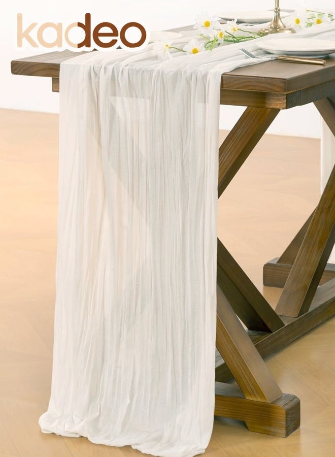 كاديو مفرش طاولة من القماش القطني، مفرش طاولة من قماش جبن الزفاف من بوهو، لحفلات عيد الفصح الطويلة والريفية الشفافة لتزيين حفلات الزفاف مقاس 90 × 400 سم - Image 5