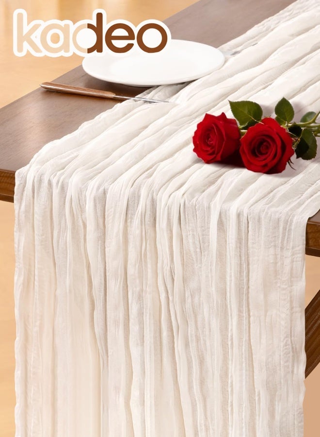 كاديو مفرش طاولة من القماش القطني، مفرش طاولة من قماش جبن الزفاف من بوهو، لحفلات عيد الفصح الطويلة والريفية الشفافة لتزيين حفلات الزفاف مقاس 90 × 400 سم - Image 1