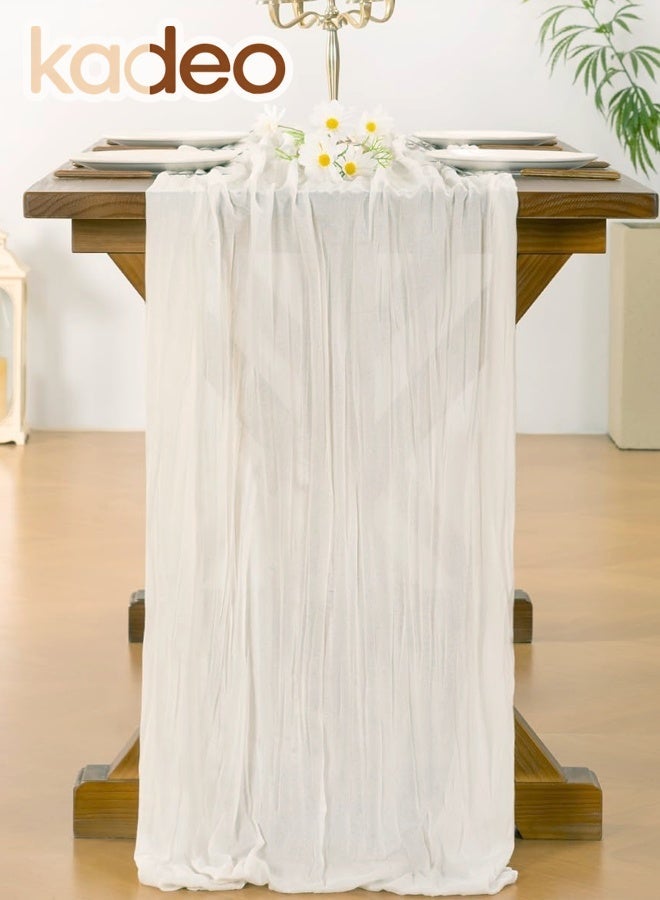 كاديو مفرش طاولة من القماش القطني، مفرش طاولة من قماش جبن الزفاف من بوهو، لحفلات عيد الفصح الطويلة والريفية الشفافة لتزيين حفلات الزفاف مقاس 90 × 400 سم - Image 2