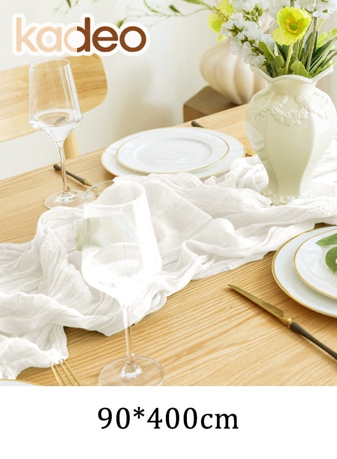 كاديو مفرش طاولة من القماش القطني، مفرش طاولة من قماش جبن الزفاف من بوهو، لحفلات عيد الفصح الطويلة والريفية الشفافة لتزيين حفلات الزفاف مقاس 90 × 400 سم - Image 4