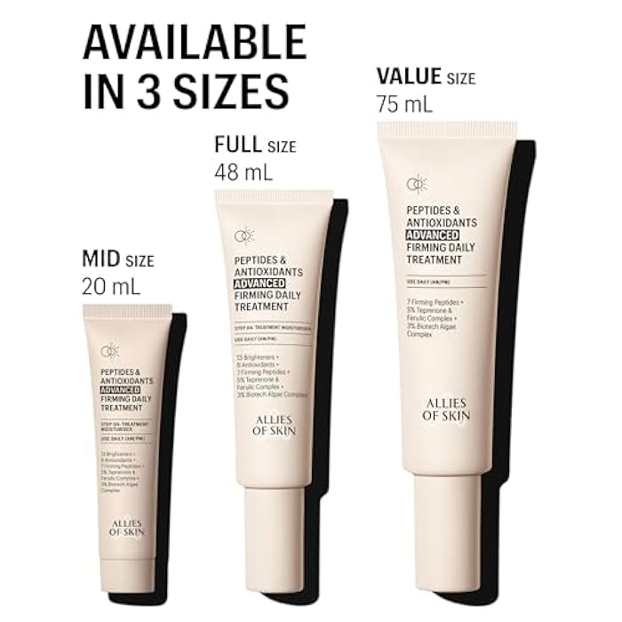 Allies of Skin Peptides & Antioxidants Advanced Firming Daily Treatment with 13 Brighteners, 9 Antioxidants, 7 Firming Peptides, 5% Teprenone & Ferulic Complex and 3% Biotech Algae Complex 20ml/0.67oz - Image 4