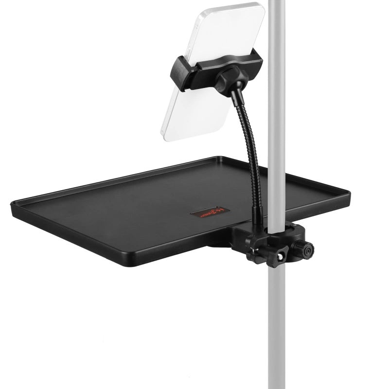 Mr.Power Microphone Stand Plastic Tray with Phone Holder, Mic Stand Clamp-On Rack Tray Holder for Most Mic Stands, for Stage, Live Streaming, Concert Performance, Karaoke (10.6" x 8") (Large) - Image 1