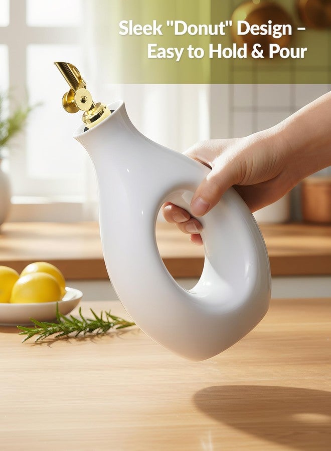 NiHome Ceramic Olive Oil Dispenser Bottle with Spout, 17.6OZ Oil & Vinegar Bottle for Kitchen, Dishwasher Safe Dispensing Bottle for Soy Sauce, Sauce & Other Liquids (All White) - Image 2
