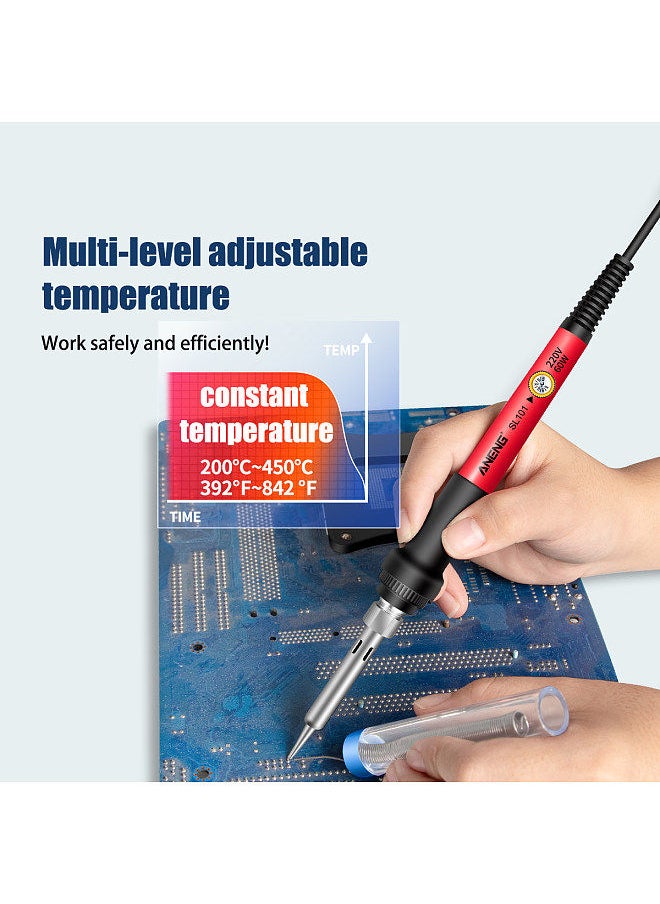 ANENG - ANENG SL101 60W Electric Soldering Iron Kit 6-Level Adjustable Temperature Thermostatic Design with Solder Sucker Solder Tips Solder Auxiliary Tools Soldering Stand Tweezer for Welding Wiring - Image 1