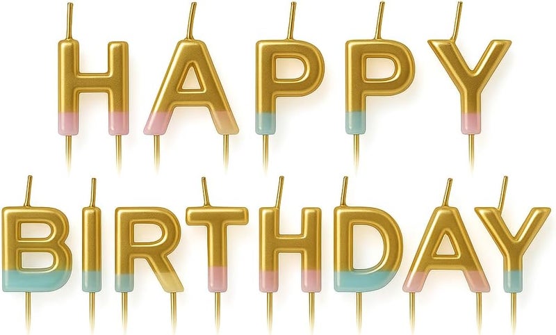 Fitto Happy Birthday Cake Candles with Blue Glitter – Birthday Party Cake Toppers, Decorative Glitter Candles - Image 1