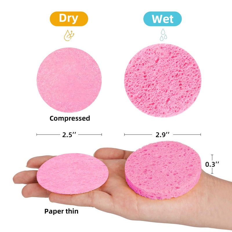kickleen 120-Count Compressed Facial Sponges|Kickleen 100% Natural Cellulose Cosmetic Spa Sponges for Daily Facial Cleansing|Makeup And Mask Removal|Exfoliating|Skin Massage|Pore Exfoliation (120 Count (Pink)) - Image 2