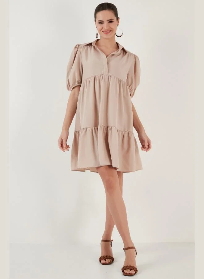 ليلا فستان نسائي بياقة قميص وأكمام بالون بقصة مريحة