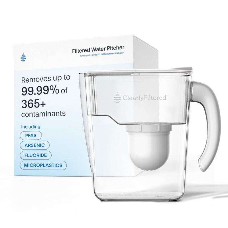 Clearly Filtered No.1 Filtered Water Pitcher/Updated Model/Targets 365+ Contaminants e.g. Fluoride Chlorine PFAS Microplastics Lead Arsenic BPA/BPS Free (Pitcher Includes 1 Filter) - Image 1
