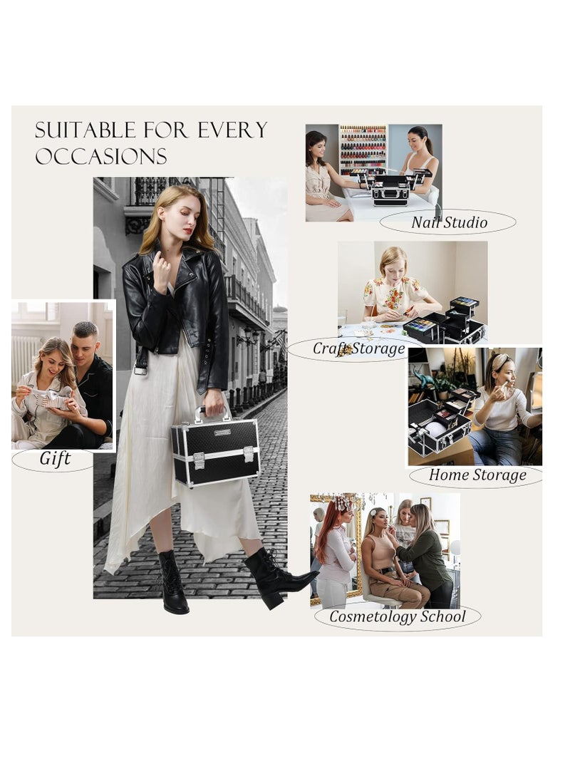 FRENESSA - Makeup Train Case 12 inch Large Portable Cosmetic Case - 6 Tier Trays Professional Makeup Storage Organizer Box Make Up Carrier with Lockable keys Travel Case for Women and Girls Black - Image 1