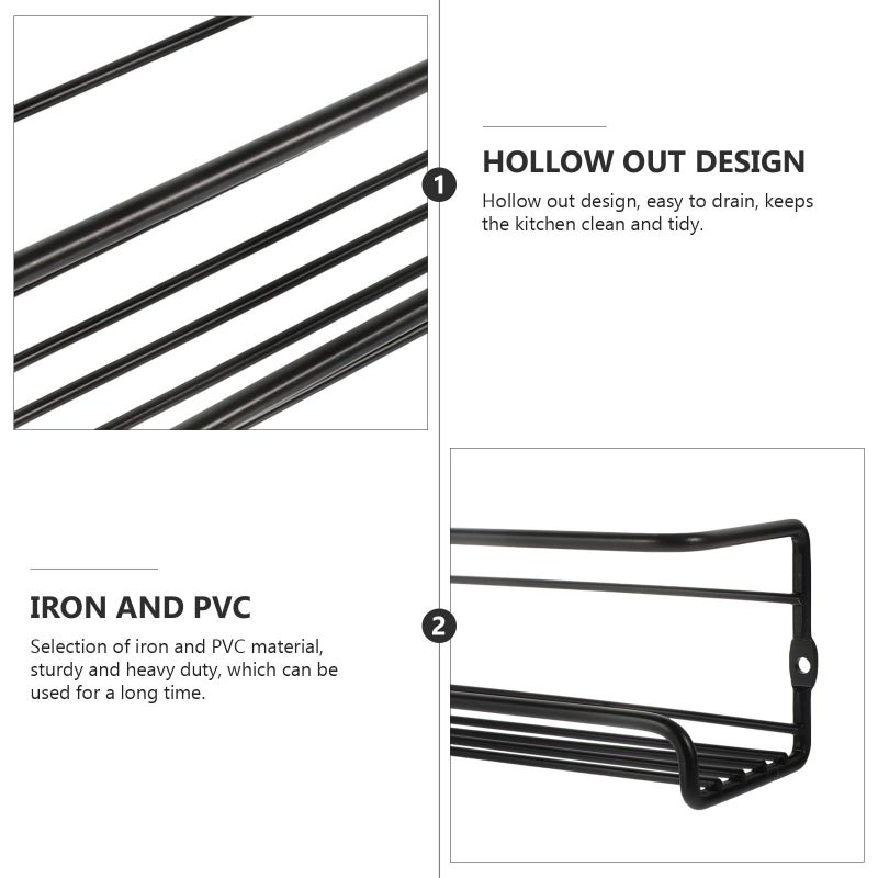 Black Metal No Drill Wall Spice Rack Kitchen Hanging Shelf - Image 4