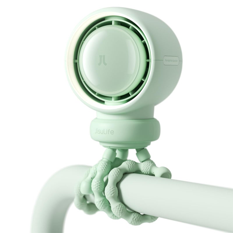 JISULIFE Stroller Fan Baby Large, Safe Bladeless for Crib, Desk, 4000mAh Battery Rechargeable Portable Cooling Fan with Air Turbo Tech, Night Light, Food-Grade Gift for Mom/Dad/Friend - Green - Image 1