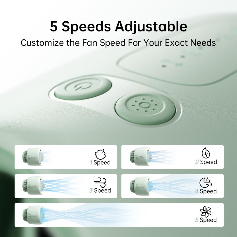 JISULIFE Stroller Fan Baby Large, Safe Bladeless for Crib, Desk, 4000mAh Battery Rechargeable Portable Cooling Fan with Air Turbo Tech, Night Light, Food-Grade Gift for Mom/Dad/Friend - Green - Image 4