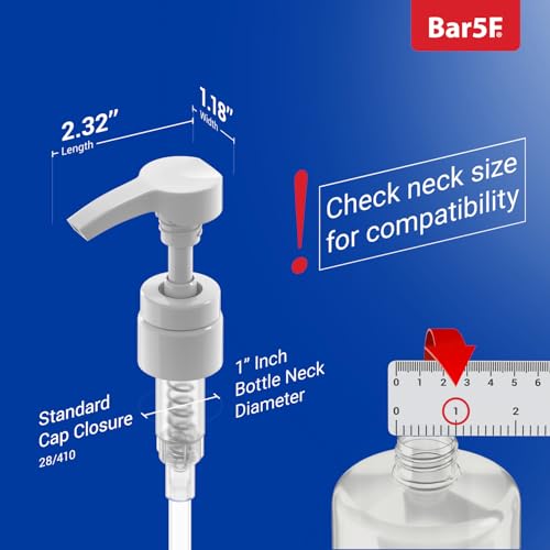 Bar5F مضخات بار5F سعة 1 لتر لزجاجات الشامبو والبلسم بسعة 33.8 أونصة للعلامات التجارية الاحترافية (أبيض وأسود) - Image 2
