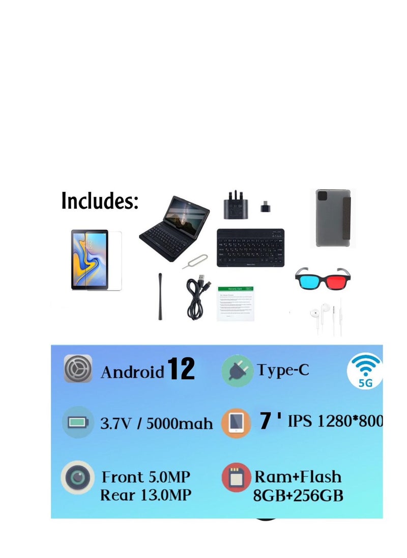 7 -Inch ITouch Smart Tablet X722 Android 12.1 Tab With 256GB ROM 8GB RAM Quad Core Wi-Fi 5G LTE Dual Sim with Wireless Keyboard and PU Tablet Cover