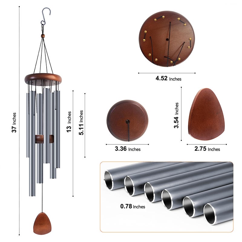 Bursvik Large Aluminium Wind Chimes 37 Inches to Create a Zen Atmosphere Suitable for Outdoor, Garden, Patio Decoration. Classic Wind Chimes with Wind Catcher Suitable as A Gift for Unisex(Blue Grey) - Image 2