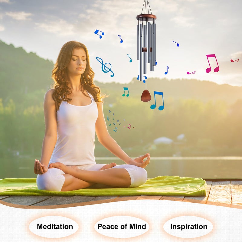 Bursvik Large Aluminium Wind Chimes 37 Inches to Create a Zen Atmosphere Suitable for Outdoor, Garden, Patio Decoration. Classic Wind Chimes with Wind Catcher Suitable as A Gift for Unisex(Blue Grey) - Image 5