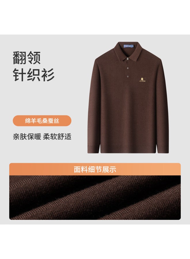 Montagut Men's Spring Autumn Embroidered High Elasticity Silk Wool Blend Business Casual Knit Sweater T-shirt Purple Red XL