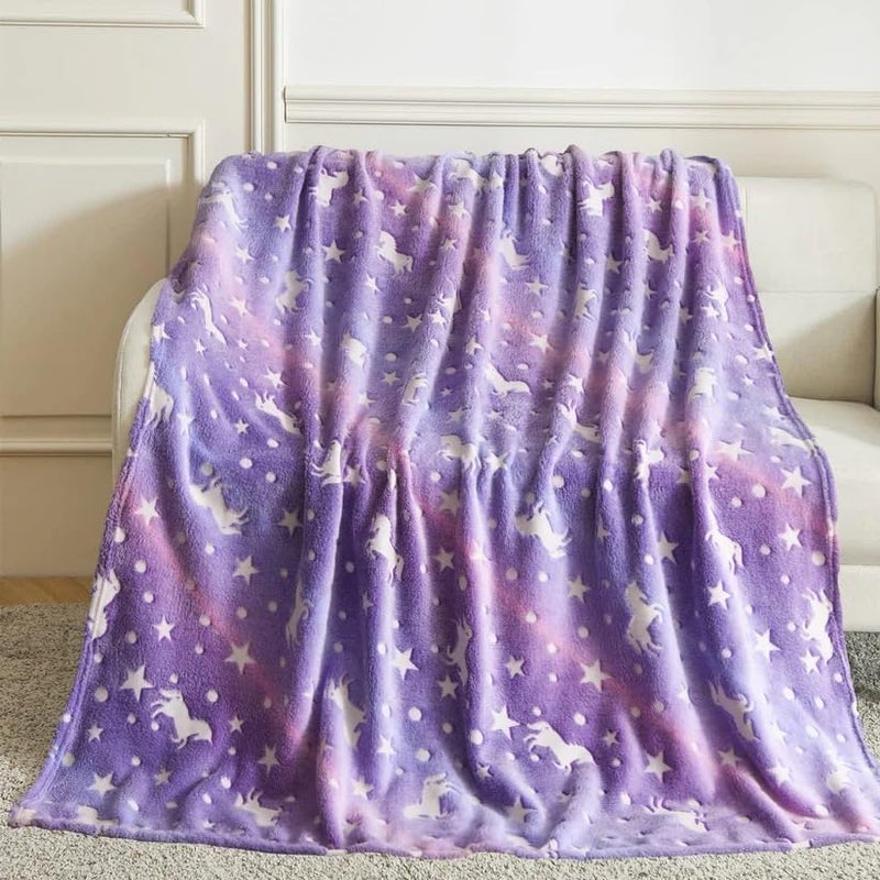 TONY STARK ULTRAAGLOW Glow in The Dark Blanket for Kids (0-15 Years, 200x152 Cm) Soft Flannel Fleece Throw, Cozy & Warm All-Season Radium Blanket, for Boys & Girls (Purple Star) - Image 3