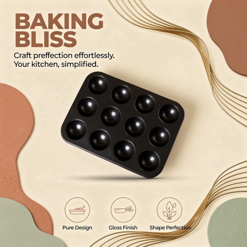 Non Stick Carbon Steel 12 Cup Half Round Muffin Pan 38 X 29 Cm Baking Tray - Image 5