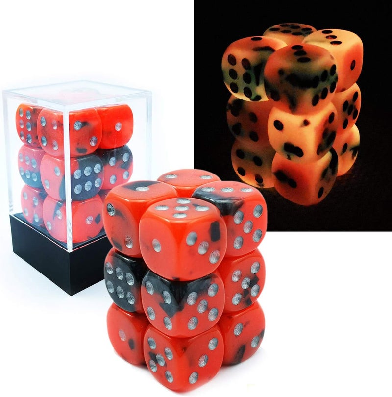Bescon Two Tone Glowing Dice D6 16mm 12pcs Set HOT Rocks, 16mm Six Sided Die (12) Block of Glowing Dice - Image 1