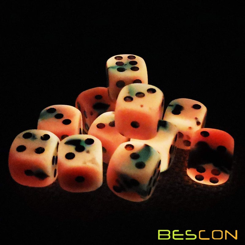 Bescon Two Tone Glowing Dice D6 16mm 12pcs Set HOT Rocks, 16mm Six Sided Die (12) Block of Glowing Dice - Image 2