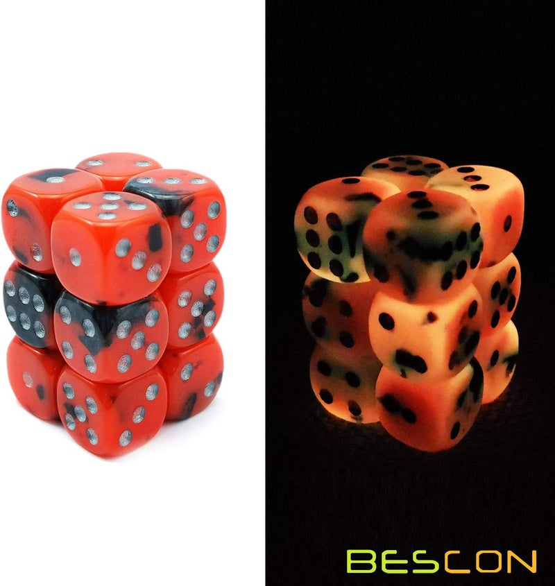 Bescon Two Tone Glowing Dice D6 16mm 12pcs Set HOT Rocks, 16mm Six Sided Die (12) Block of Glowing Dice - Image 4