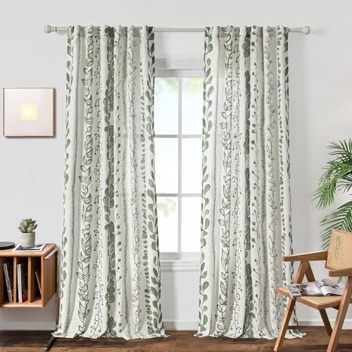 MEETSKY Sage Green Curtains 84 Inches Long 2 Panels Boho Curtains for Living Room Light Filtering Patterned Drapes for Bedroom Linen Style Back Tab Leaf Print Window Treatment, 50” Wide Each Panel - Image 2