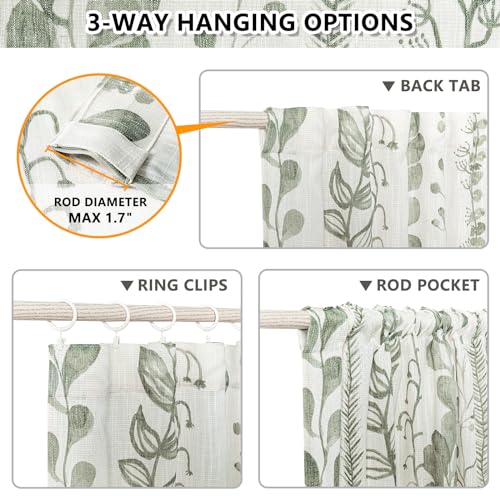 MEETSKY Sage Green Curtains 84 Inches Long 2 Panels Boho Curtains for Living Room Light Filtering Patterned Drapes for Bedroom Linen Style Back Tab Leaf Print Window Treatment, 50” Wide Each Panel - Image 3