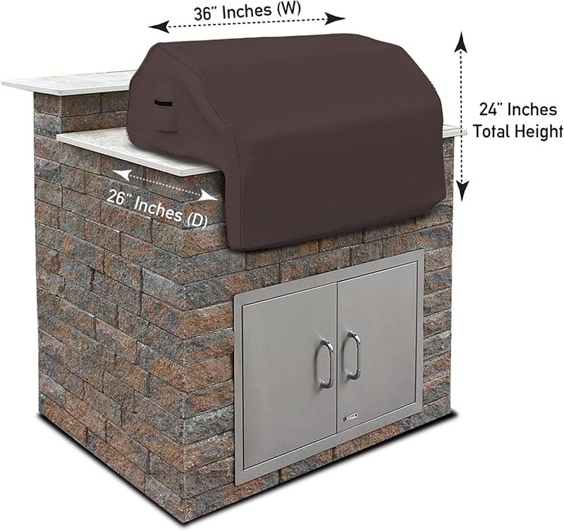 Covers & all Built-in Outdoor Grill Cover, Durable Heavy Duty 18 Oz Waterproof Cover Tuff Material with Air Pocket & Elastic for Snug Fit (36" W x 26" D x 24" H inches, Coffee) - Image 2