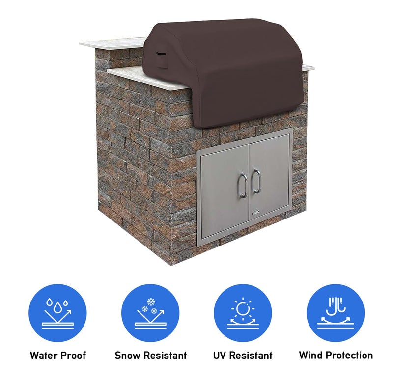 Covers & all Built-in Outdoor Grill Cover, Durable Heavy Duty 18 Oz Waterproof Cover Tuff Material with Air Pocket & Elastic for Snug Fit (36" W x 26" D x 24" H inches, Coffee) - Image 4