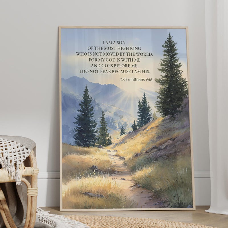 TNESSENTIAL Child of God Affirmation 2 Corinthians 6:18 Bible Verse Wall Art Poster or Canvas Print, Inspirational Faith Print, Boy Nursery Room Decor - Image 1