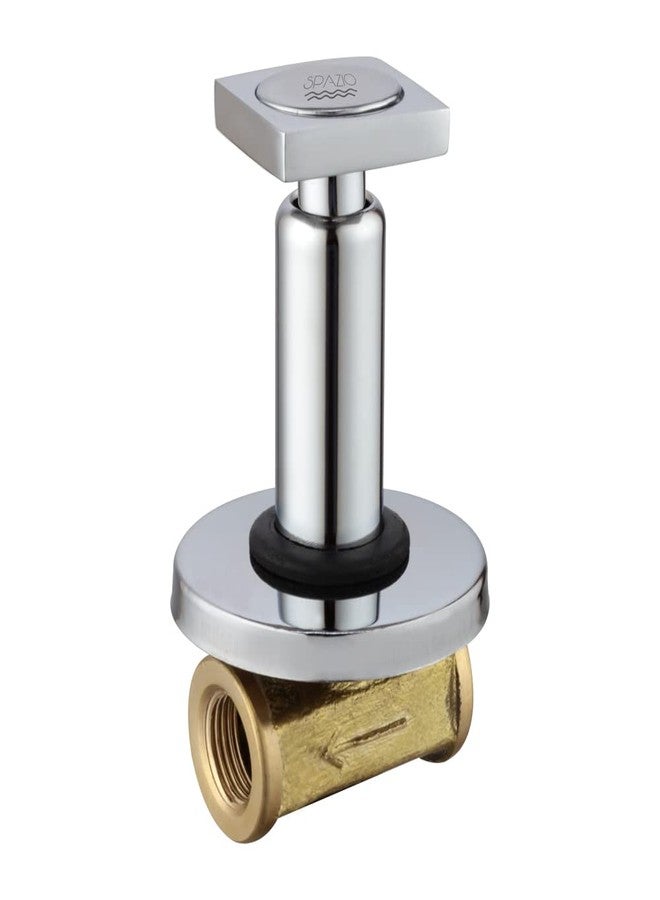 SPAZIO Brass 15 MM (1/2 Inch) Concealed Stop Cock/Concealed Stop Valve Plano Collection for Bathroom with Brass Quarter Turn Fitting & Concealed Flange Silver/Chrome Finish - Pack of 1 - Image 1