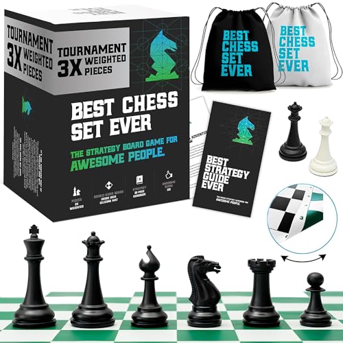 Chess Geeks أفضل مجموعة شطرنج على الإطلاق 3X مجموعة شطرنج بوزن ثلاثي بحجم البطولة (ملك 4 بوصات) قطع ستاونتون الحديثة الكبيرة، 20x20 لوحة مزدوجة الجوانب، سجادة سيليكون قابلة للطي، مجموعة شطرنج احترافية للبالغين والأطفال - Image 1