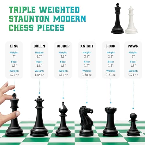 Chess Geeks أفضل مجموعة شطرنج على الإطلاق 3X مجموعة شطرنج بوزن ثلاثي بحجم البطولة (ملك 4 بوصات) قطع ستاونتون الحديثة الكبيرة، 20x20 لوحة مزدوجة الجوانب، سجادة سيليكون قابلة للطي، مجموعة شطرنج احترافية للبالغين والأطفال - Image 2