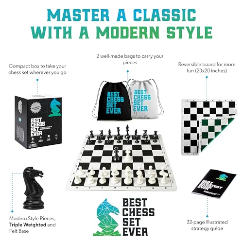 Chess Geeks أفضل مجموعة شطرنج على الإطلاق 3X مجموعة شطرنج بوزن ثلاثي بحجم البطولة (ملك 4 بوصات) قطع ستاونتون الحديثة الكبيرة، 20x20 لوحة مزدوجة الجوانب، سجادة سيليكون قابلة للطي، مجموعة شطرنج احترافية للبالغين والأطفال - Image 3
