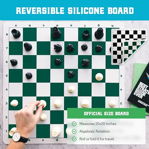 Chess Geeks أفضل مجموعة شطرنج على الإطلاق 3X مجموعة شطرنج بوزن ثلاثي بحجم البطولة (ملك 4 بوصات) قطع ستاونتون الحديثة الكبيرة، 20x20 لوحة مزدوجة الجوانب، سجادة سيليكون قابلة للطي، مجموعة شطرنج احترافية للبالغين والأطفال - Image 5