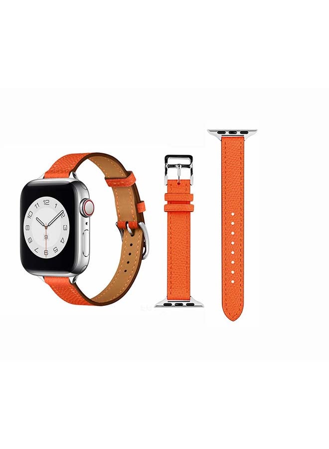 Perfii Slim Genuine Leather Replacement Band for Apple Watch Series 6/SE/5/4/3/2/1 40/38mm Orange - Image 1
