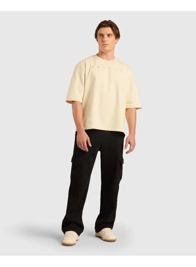 Musclemind Beige Men's Oversized Drop Shoulder Graphic Printed T-Shirt for Men | Best Price UAE