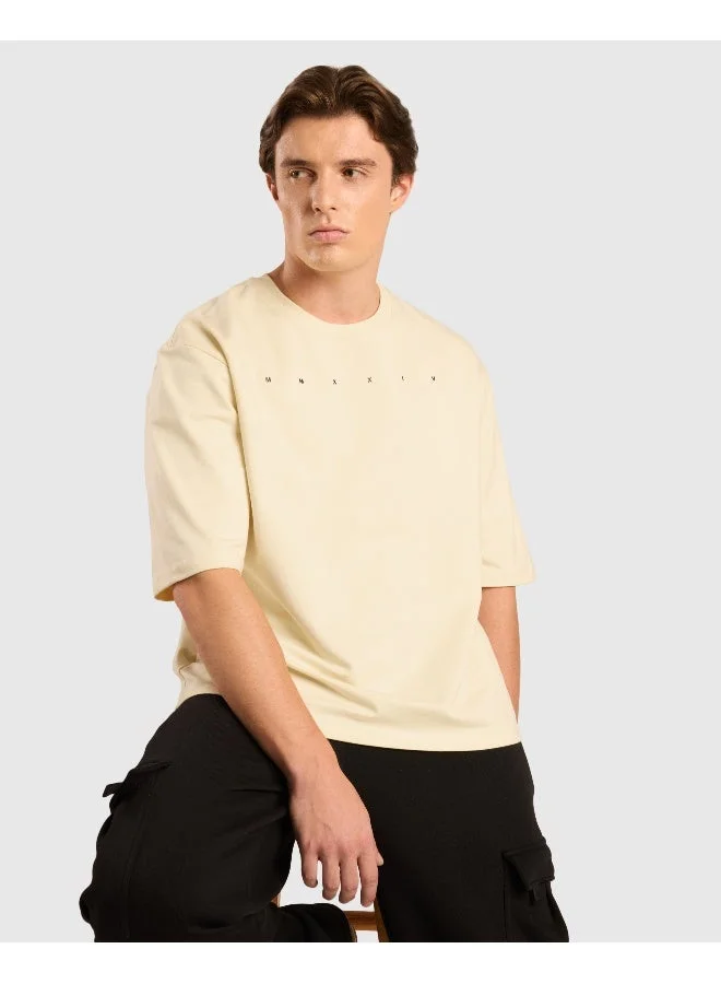 Musclemind Beige Men's Oversized Drop Shoulder Graphic Printed T-Shirt for Men | Best Price UAE
